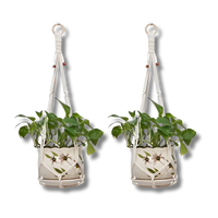 two fake plants hanging from the ceiling in white baskets