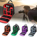 Camera backpack with an red interior in use, and four color variations (orange, green, purple, and gray) shown below.