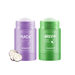 Set of two mask sticks: green for general skin care and purple eggplant for acne treatment.