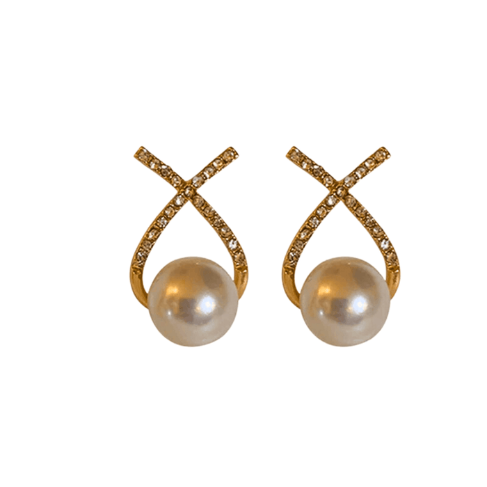 Elegant Pearl Rhinestone Stud Earrings, Simulated Pearls, Dazzling Rhinestone Sparkle, Lightweight