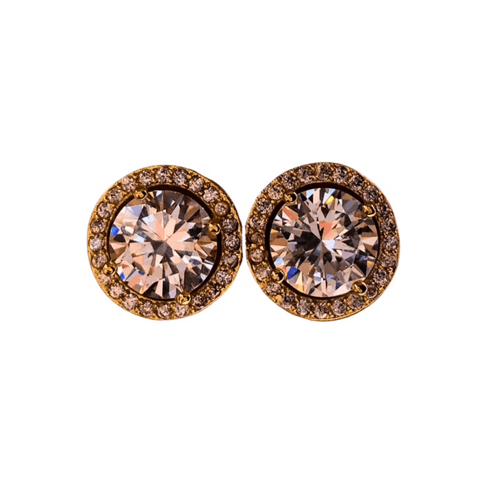 Luxury Crystal Round Stud Earrings, Dazzling Zircon Crystals, Timeless Design, Yellow Gold or Silver, Push-Back Closure, Perfect for Special Occasions