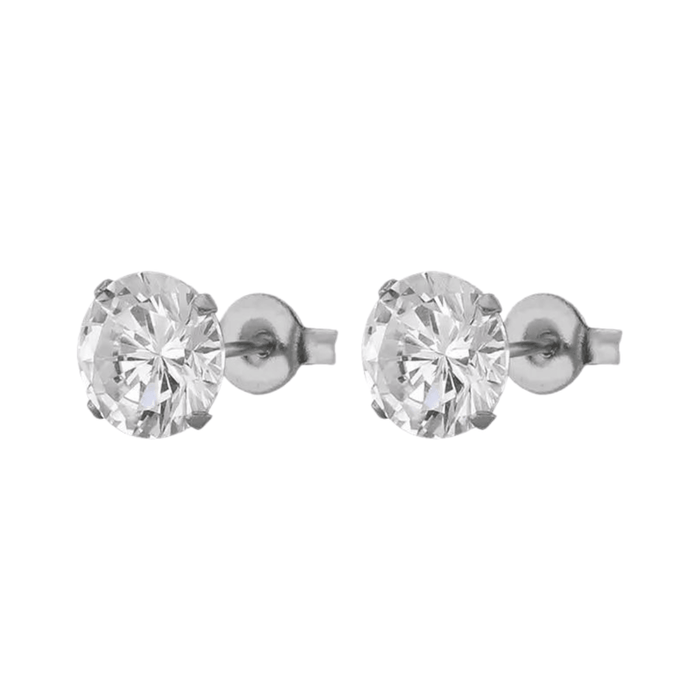 Crystal Stud Earrings, Gold & Silver Variants, Hypoallergenic Stainless Steel, Multiple Sizes from 0.12in to 0.31in, Unisex Design