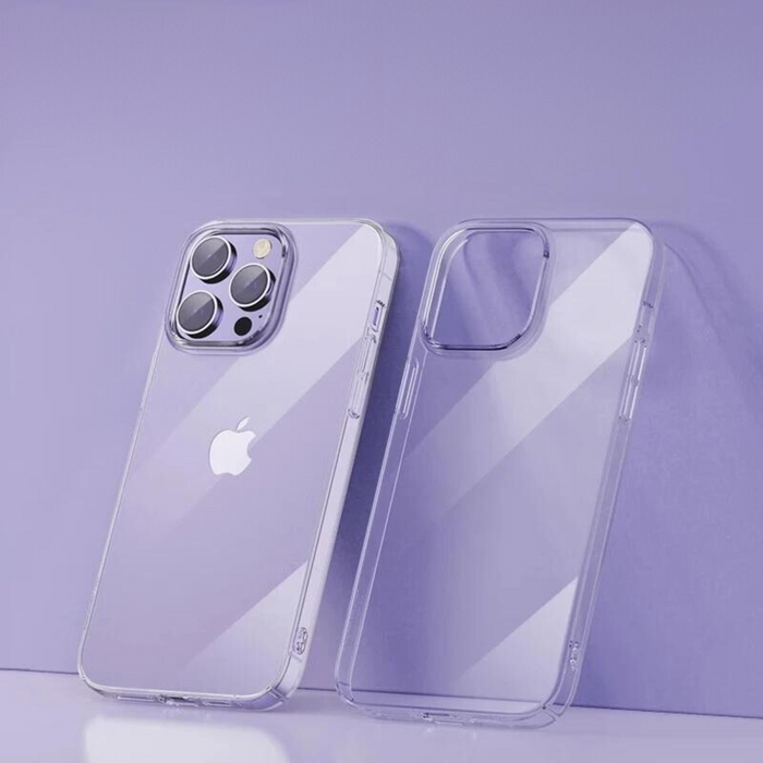 Two clear phone cases with one case on the back of a phone and another beside it, showcasing the case's transparency and fit.