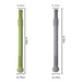 A size comparison of two silicone teething sticks, one green and one gray, each 6.30 inches long and 0.79 inches wide at the widest part.