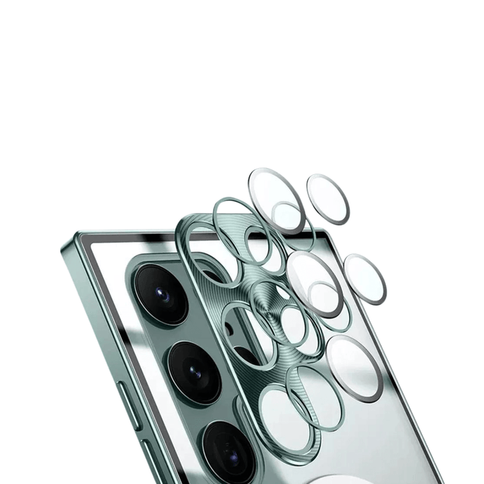 A phone camera module with multiple lens covers being applied, emphasizing the layered protection for each lens.