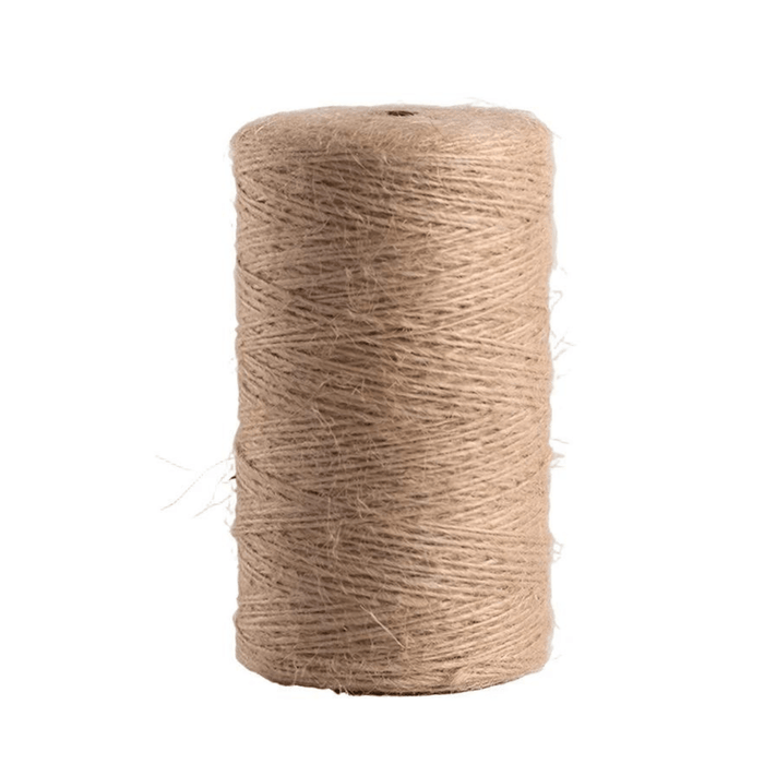 A spool of natural jute twine with a fine, consistent texture.