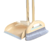 A beige broom and dustpan set with a long handle. The broom has gray bristles, and the dustpan features a comb edge for cleaning the broom's bristles.