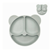 Charming gray silicone plate for children, shaped like a bear's face with three compartments for separating food. This design adds a playful touch to mealtime, making it fun and appealing for kids.