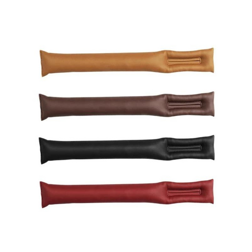 Four car seat gap fillers in different colors - beige, brown, black, and red.