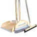 A beige cleaning set that includes a broom, dustpan with comb edge, and a squeegee, all with long handles.