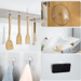 Different applications of the hooks are demonstrated in this image. It shows the hooks used in a kitchen to hang utensils, on a door to hold a lid, and other practical uses around the house. This image highlights the versatility of the hooks.