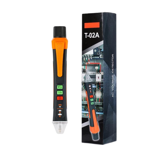 The voltage tester pen with a box labeled "T-02A AC Voltage Detector."