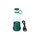 A green version of the portable blender with a USB charging cable, showing the complete set. Display on white background.