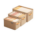 Three beige storage organizers of varying sizes, each filled with rolled items. The organizers have a consistent design and handles for easy access.