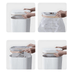 A sequence of images demonstrating the trash can's bag replacement process. Starting from removing the lid, replacing the trash bag, and closing the lid back into place. This sequence highlights the user-friendly design that ensures quick and easy maintenance and cleanliness.