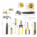 a diagram with dimensions in inches, showcasing various hand tools including a hammer, pliers, screwdrivers, an adjustable wrench, and a measuring tape. Each tool is labeled with its respective length.