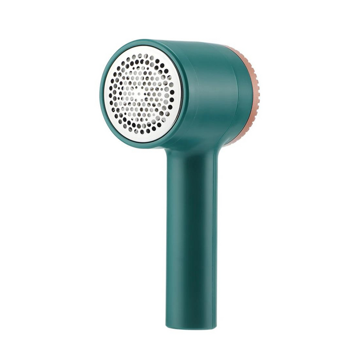  A green lint remover with a perforated head and copper-colored cap. The background of the image is white.