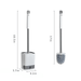 A toilet brush with diameters of 17 inches in height, and diameters of the brush with the holder: 18.5 inches hieght, 3.7 inches length, and 4.1 inches width. Display on white background.