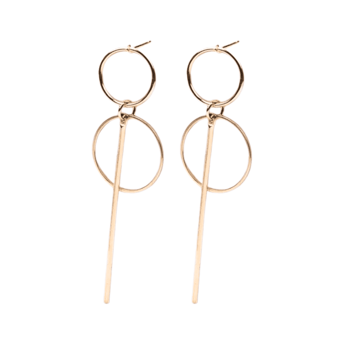 Double Circle Hoop Dangle Earrings, Geometric Design, Gold and Silver, Lightweight, Trendy, Zinc Alloy