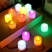 Colorful LED tea light candles create a vibrant and festive atmosphere.