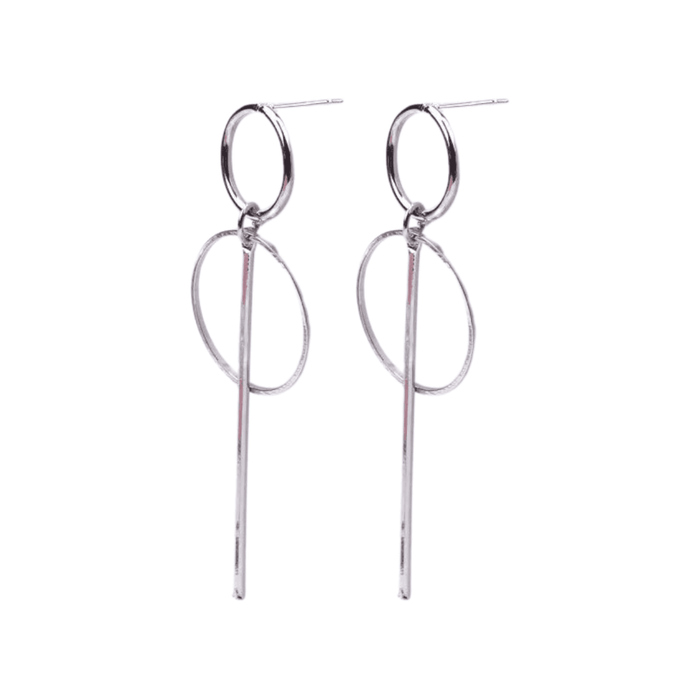 Double Circle Hoop Dangle Earrings, Geometric Design, Gold and Silver, Lightweight, Trendy, Zinc Alloy