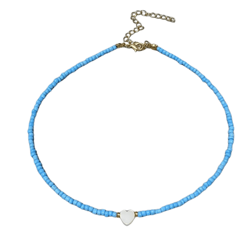 Light Blue Heart Beaded Choker.