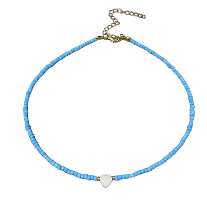 Light Blue Heart Beaded Choker.