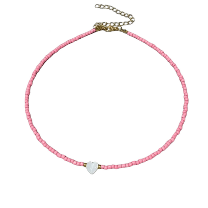 Pink Heart Beaded Choker.