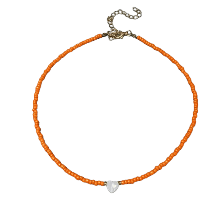 Orange Heart Beaded Choker.