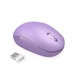 A purple wireless mouse with a USB receiver placed next to it, displayed on a white background.