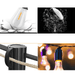 A composite image with four sections: the top left shows a light bulb impacting a surface, the top right shows a shattered light bulb with a feather, the bottom left shows a close-up of a string light holder, and the bottom right shows string lights illuminated with a bokeh background.