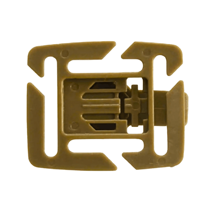 Bottom view of a khaki Hydration Tube Clip.