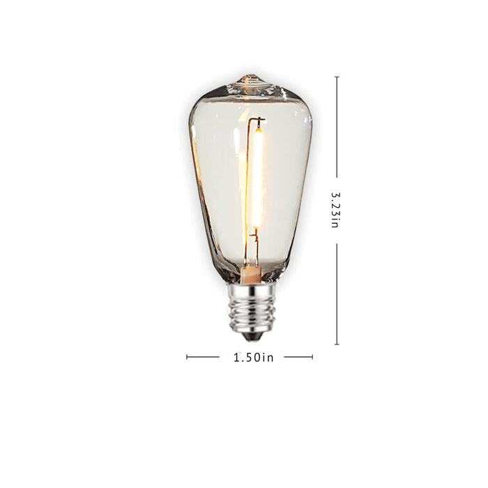 A single vintage-style Edison light bulb, with dimensions indicated (3.23 inches tall and 1.50 inches wide).