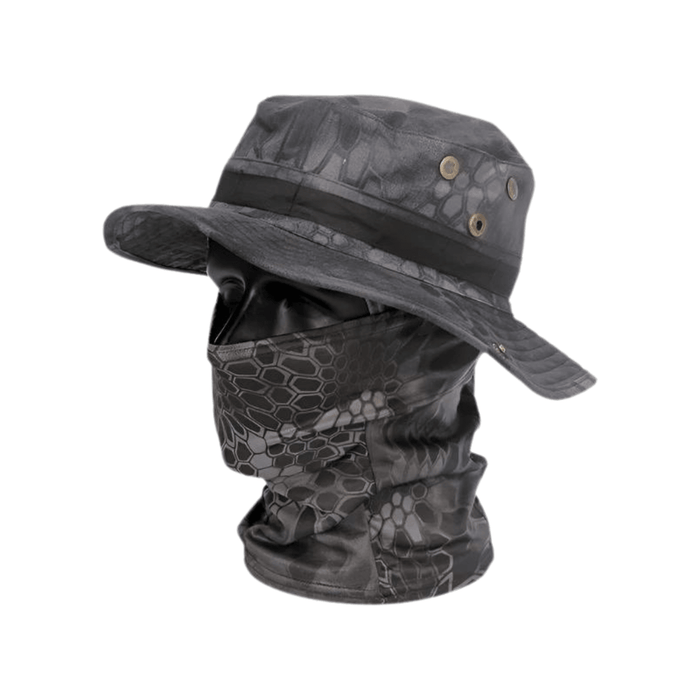 Grey digital camo hat with matching face cover.