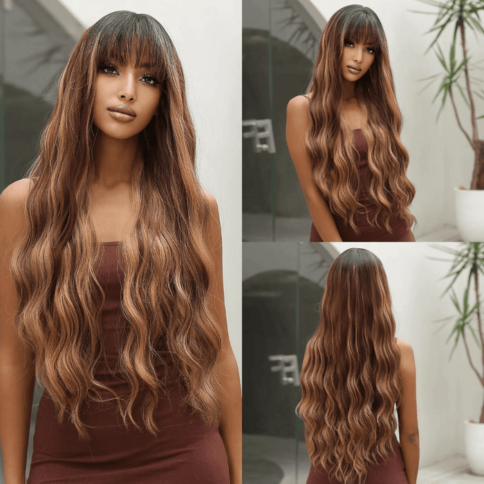 Ombre Synthetic Wigs – 26+ Inch Heat-Resistant Fiber with Adjustable Cap, Perfect for Daily Wear, Cosplay, and Events