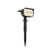 Black solar light with yellow LEDs, shown in a ground-stake configuration.