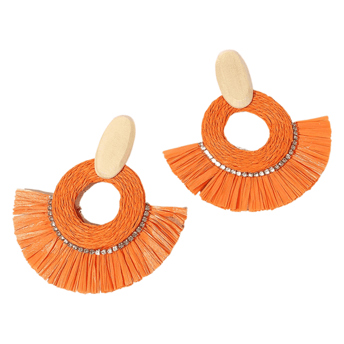 Boho Raffia Rattan Earrings, Handmade with Wood & Zinc Alloy, Lightweight & Bold, 32 Styles for Casual or Boho-Chic Looks