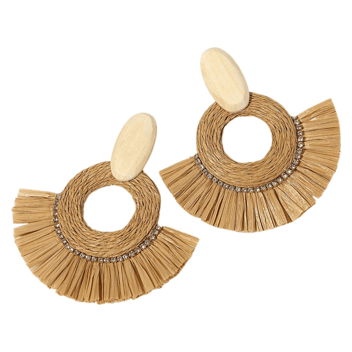 Boho Raffia Rattan Earrings, Handmade with Wood & Zinc Alloy, Lightweight & Bold, 32 Styles for Casual or Boho-Chic Looks