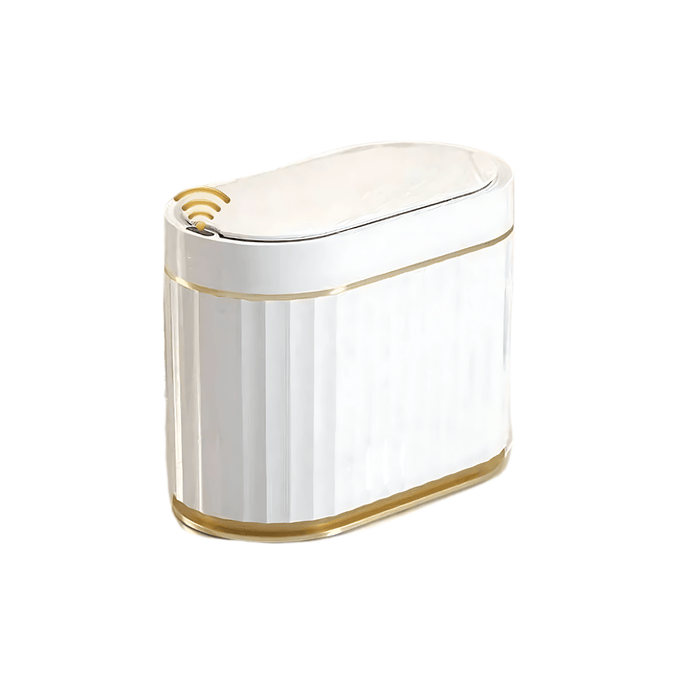 Small smart white trash can. Display on white background.