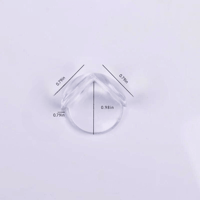 Transparent corner protector with dimensions: 0.79 inches by 0.79 inches by 0.98 inches.