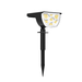 Black solar light with yellow LEDs, shown in a ground-stake configuration.