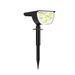 Black solar light with white LEDs, shown in a ground-stake configuration.