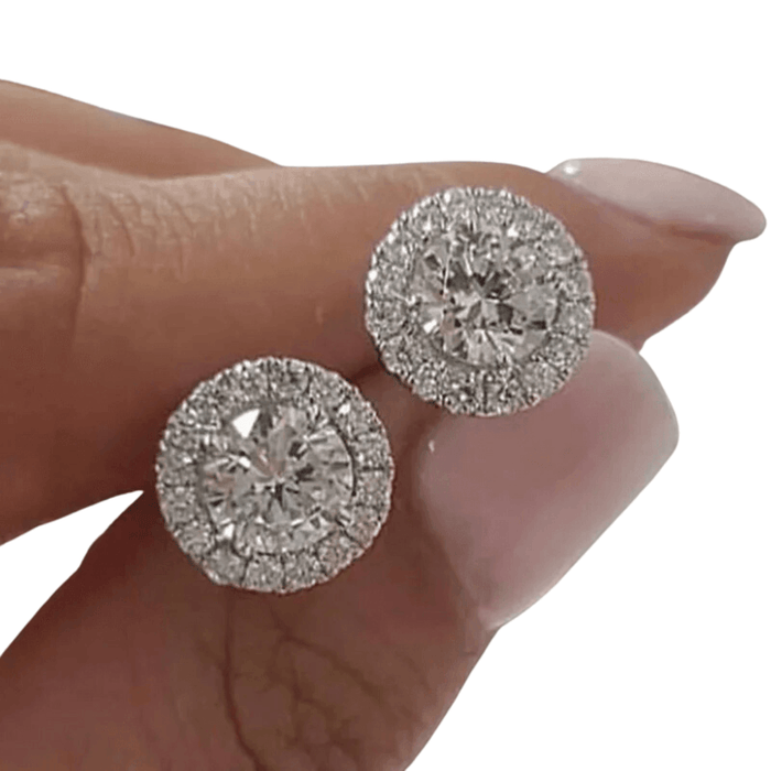 Luxury Crystal Round Stud Earrings, Dazzling Zircon Crystals, Timeless Design, Yellow Gold or Silver, Push-Back Closure, Perfect for Special Occasions