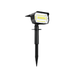 Black solar light with white LEDs, shown in a ground-stake configuration.