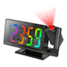 A digital alarm clock with a projector displaying the time 23:59 in multicolor digits, displayed on a white background.