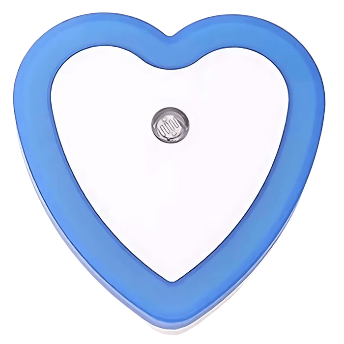 A heart-shaped night light with a vibrant blue frame, ideal for adding a touch of warmth and light to any room. Display on white background.