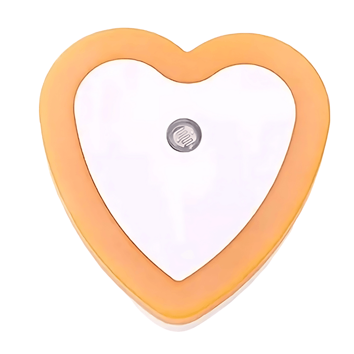 A heart-shaped night light with a vibrant orange frame, ideal for adding a touch of warmth and light to any room. Display on white background.