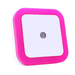 An pink-framed square night light, featuring a central LED for gentle illumination. Display on white background.