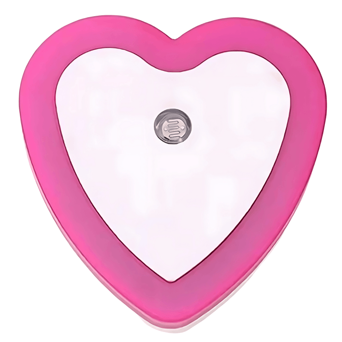 A heart-shaped night light with a vibrant pink frame, ideal for adding a touch of warmth and light to any room. Display on white background.