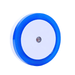 A circular night light with a blue frame and a white center, designed to provide soft ambient lighting. Display on white background.